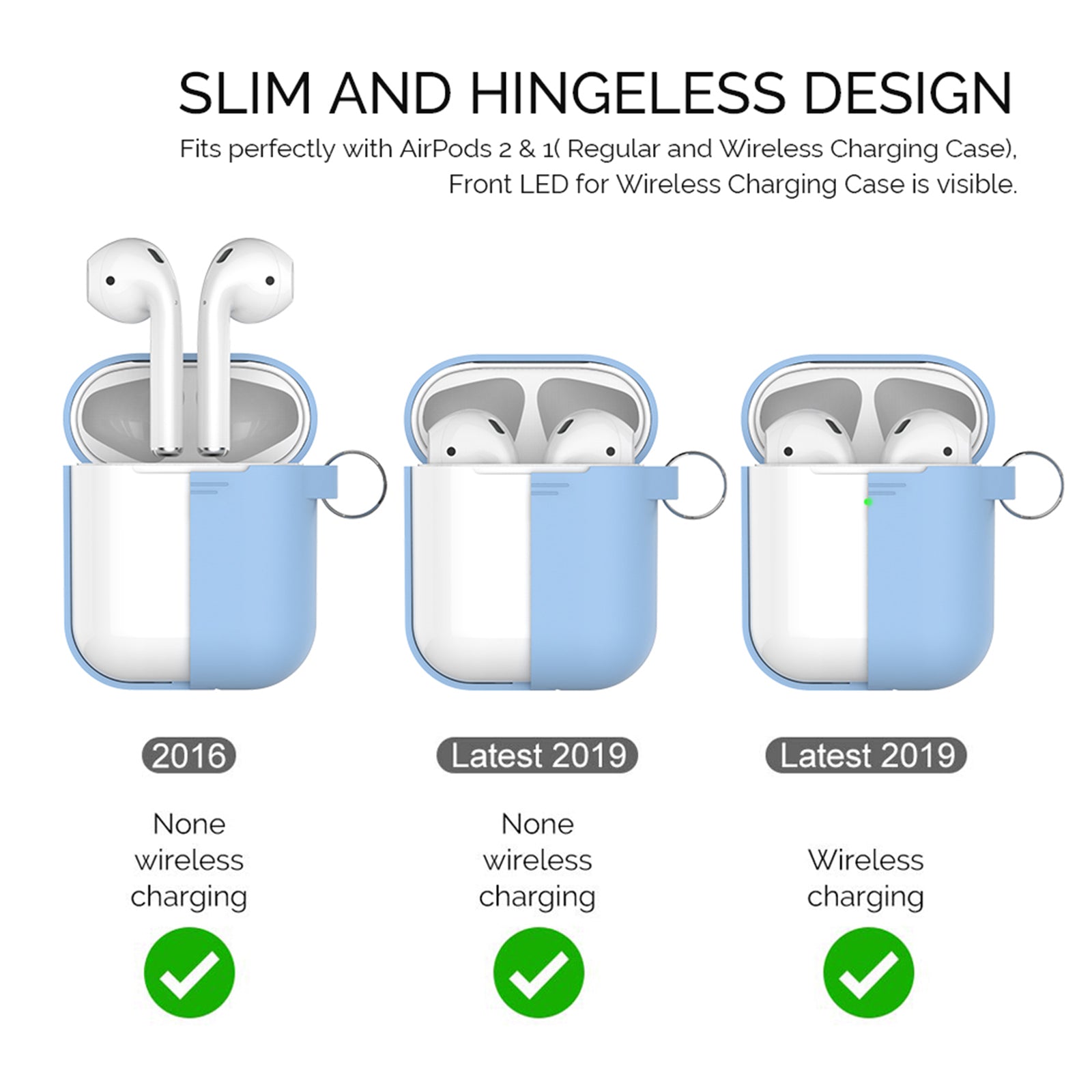 AHASTYLE PT-06-F For AirPods with Charging Case (2016) (2019) AirPods with Wireless Charging Case (2019) Anti-dust Plug Design Splittable Silicone Cover with Hook AHASTYLE PT-06-F For AirPods with Charging Case (2016) (2019) AirPods with Wireless Charging Case (2019) Anti-dust Plug Design Splittable Silicone Cover with Hook